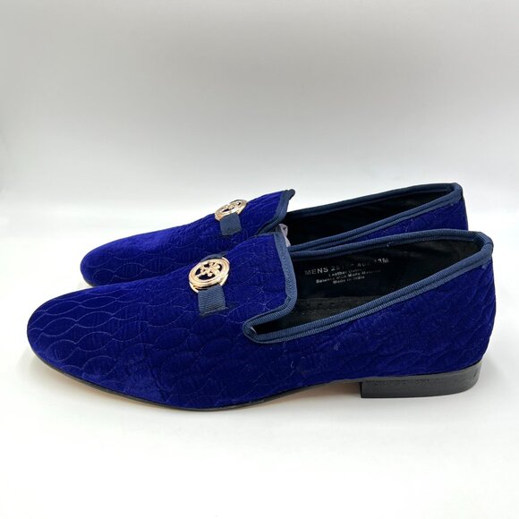 Stacy Adams Mens 13 M Blue Velvet Quilted‎ Slip On Horsebit Loafers Dress Shoes - Picture 6 of 13